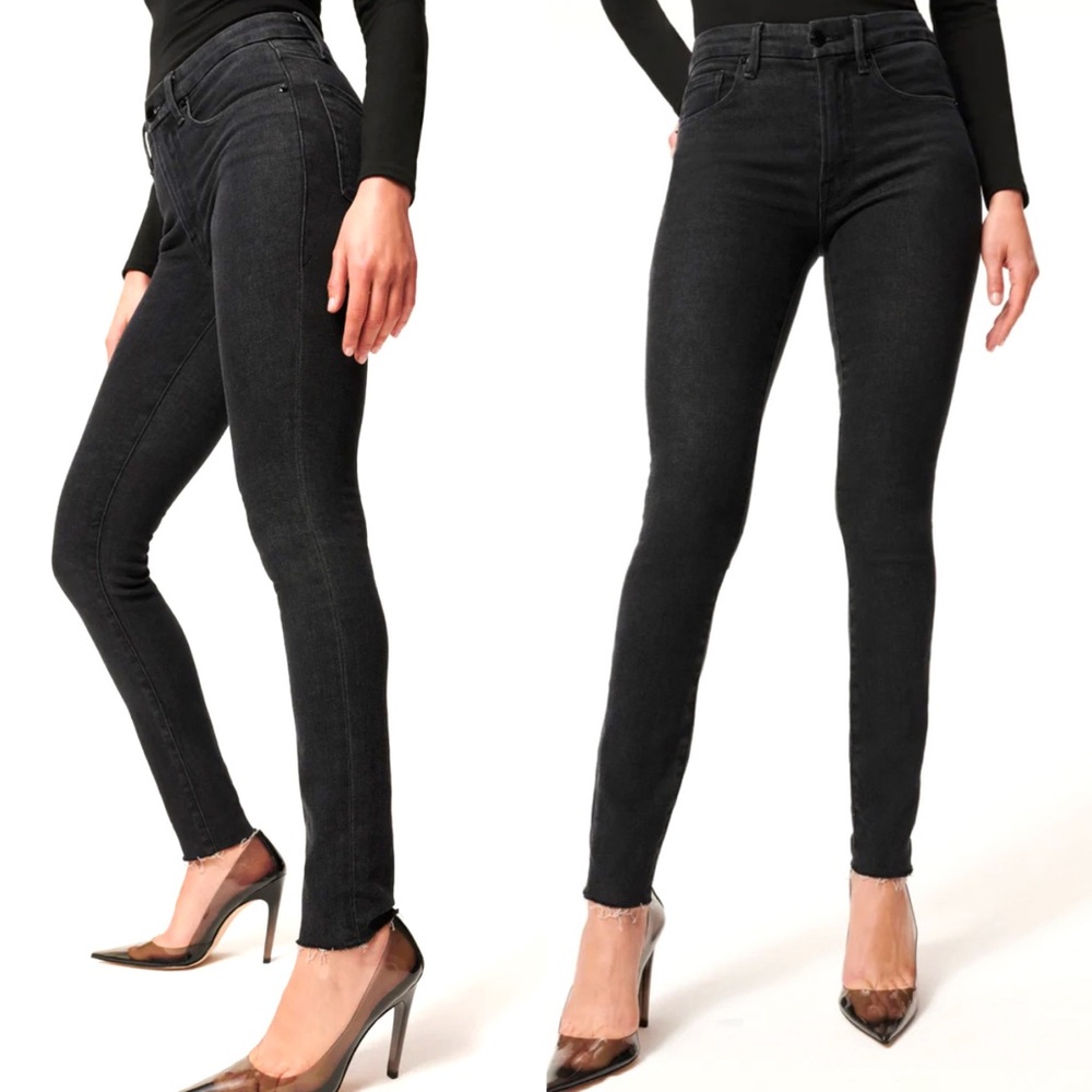 Good American Good Legs Black Jeans Black184 Raw Hem High Rise